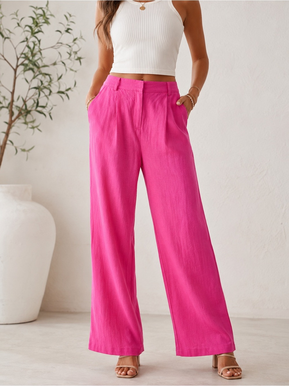 Lumier High Rise High Waisted Wide Leg Linen Blend Pants